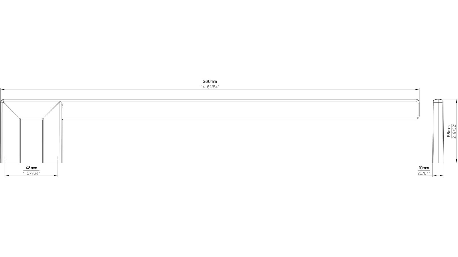 Handtuchhalter-Neuenhagen-chrom-Zinkdruckguss-Zinkdruckguss-laenge-380-768464-technische-zeichnung Handtuchhalter Neuenhagen Zinkdruckguß - chrom glänzend - 380 mm lang vor weißem Hintergrund