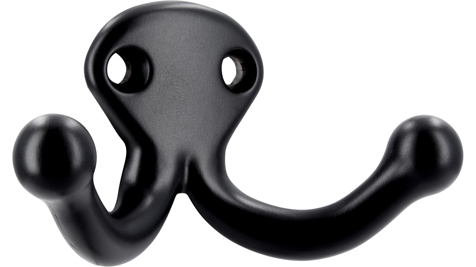 Haken Aalen Druckguss schwarz matt pulverbeschichtet - 38 mm lang  vor weißem Hintergrund