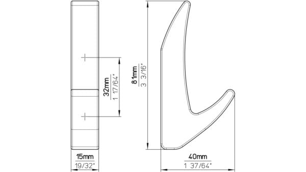 Haken Altenbeken Druckguss schwarz matt pulverbeschichtet - 81 mm lang  vor weißem Hintergrund