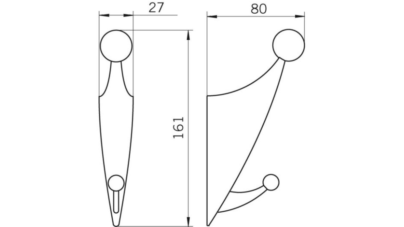 Kleiderhaken-Aschersleben-chrom-Zinkdruckguss-laenge-160-573148-technische-zeichnung Haken Aschersleben Druckguss chrom glänzend - 160 mm lang vor weißem Hintergrund