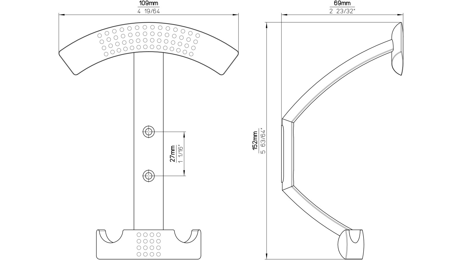 Haken Bad-Hersfeld Druckguss matt vernickelt - 152 mm lang  vor weißem Hintergrund