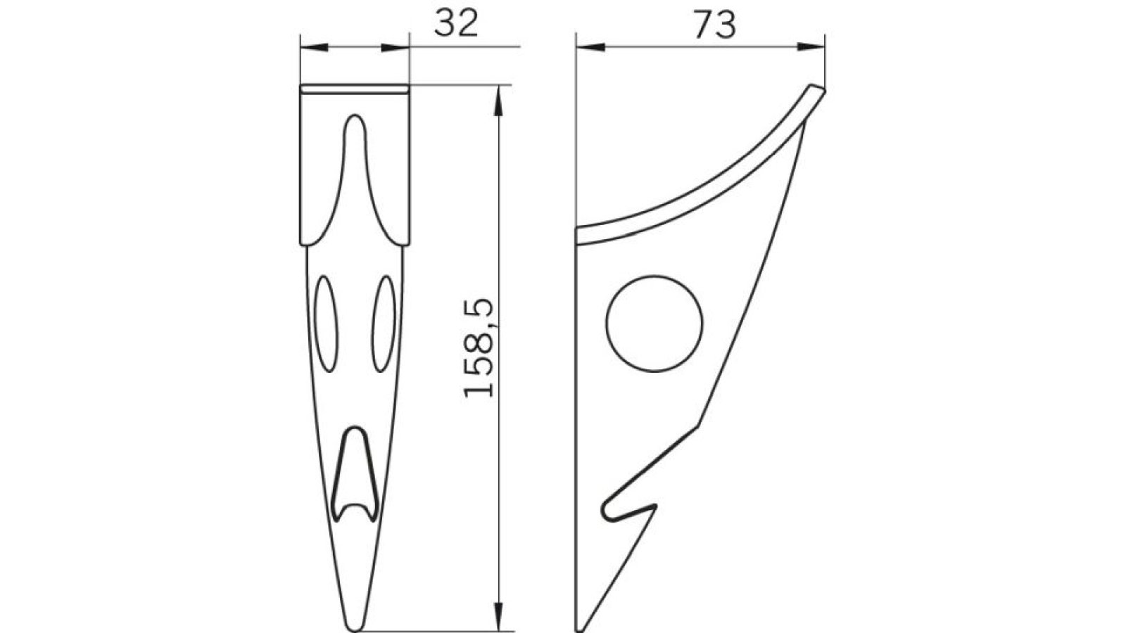 Haken Bad-Zwischenahn Druckguss alufarbig pulverbeschichtet - 160 mm lang  vor weißem Hintergrund