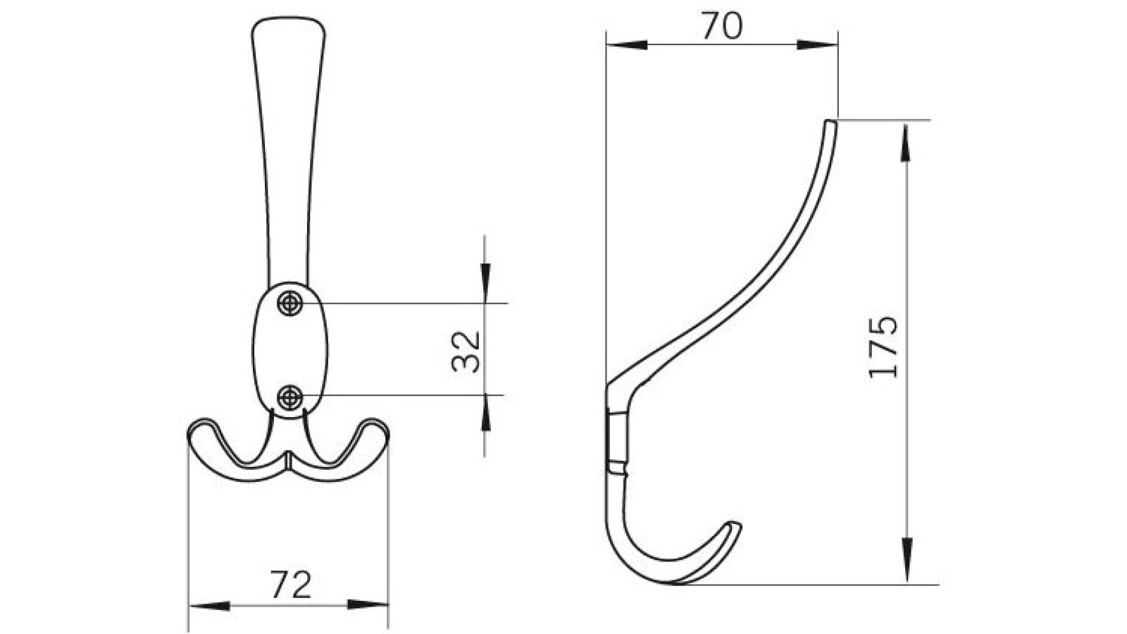 Haken Baden-Baden Druckguss nickel glänzend - 175 mm lang  vor weißem Hintergrund