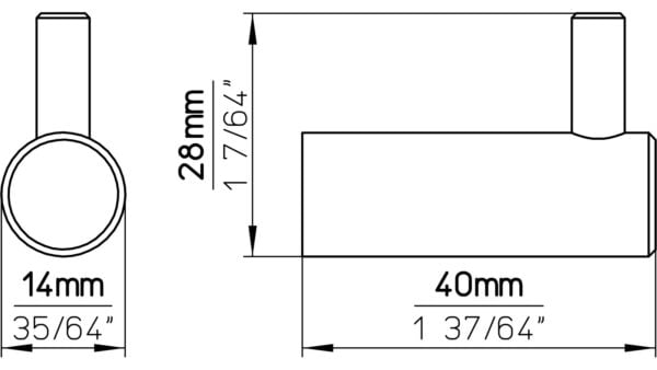 Haken Bisingen Stahl schwarz matt pulverbeschichtet - 28 mm lang  vor weißem Hintergrund