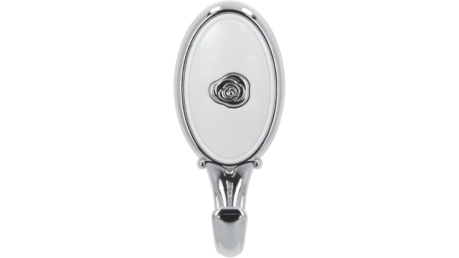 Haken Blankenburg Druckguss - Kunststoff chrom glänzend weiß - 77 mm lang  vor weißem Hintergrund