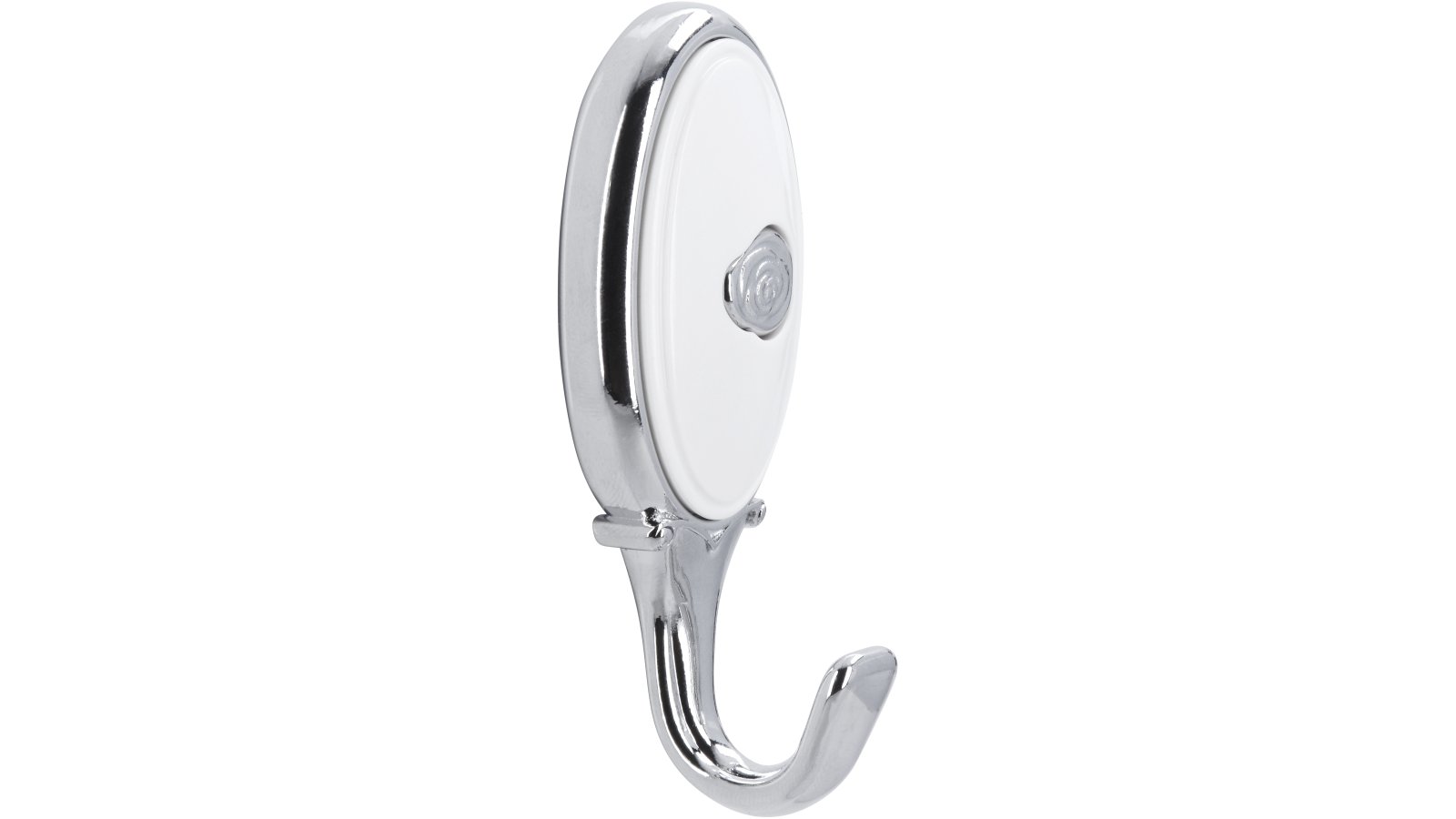 Haken Blankenburg Druckguss - Kunststoff chrom glänzend weiß - 77 mm lang  vor weißem Hintergrund