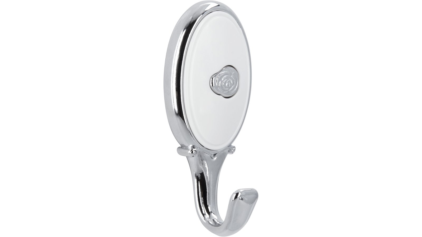 Haken Blankenburg Druckguss - Kunststoff chrom glänzend weiß - 77 mm lang  vor weißem Hintergrund