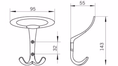 Haken Böblingen Zinkdruckguß - chrom glänzend - 146 mm lang  vor weißem Hintergrund