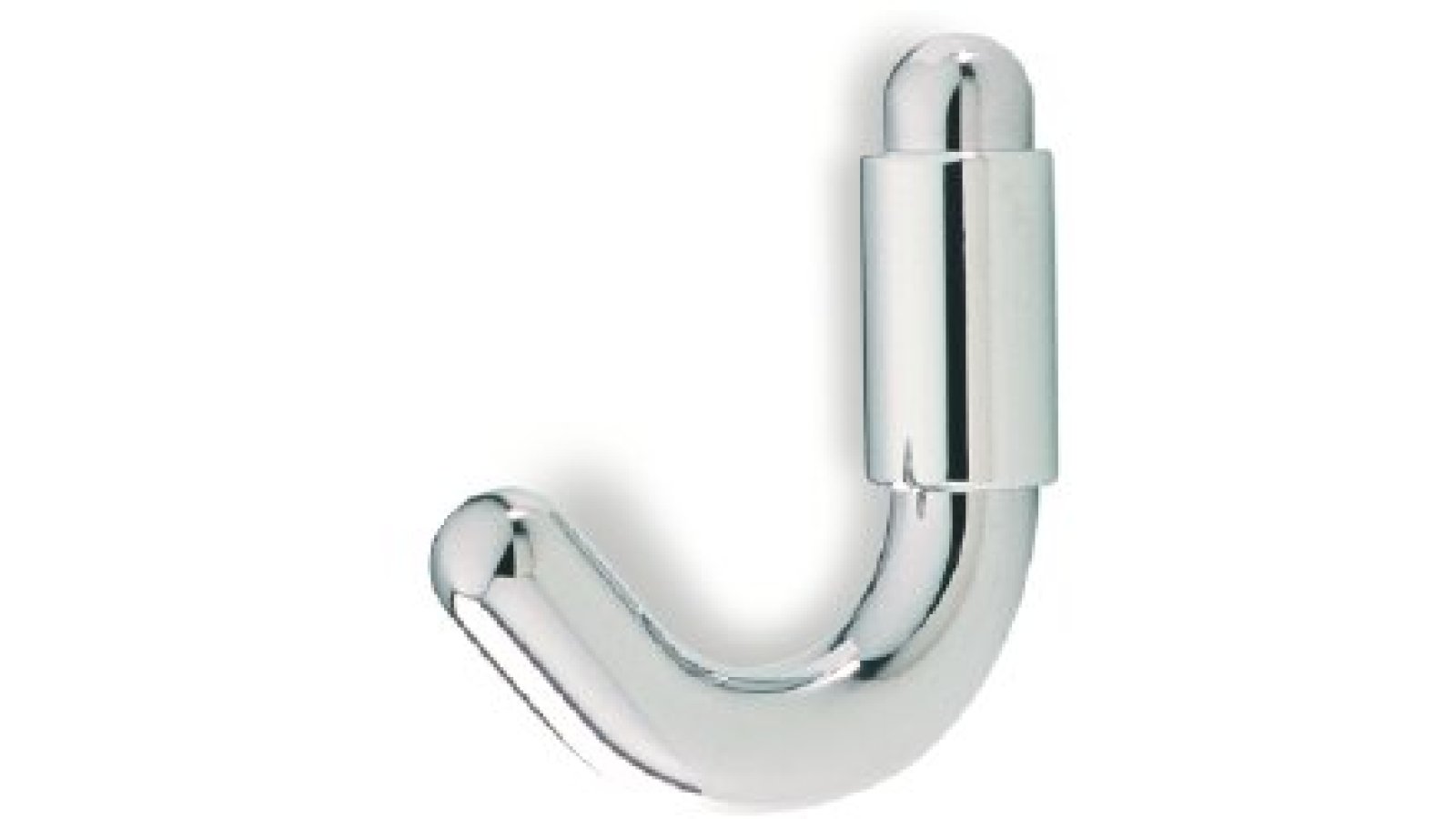 Haken Bottrop Kunststoff galvanisiert chrom glänzend - 70 mm lang  vor weißem Hintergrund