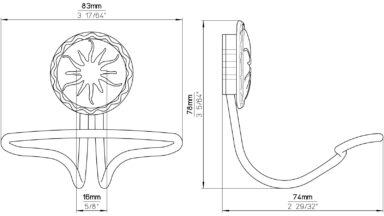 Haken Bramsche Stahl - Druckguss zinnfarbig - 78 mm lang  vor weißem Hintergrund