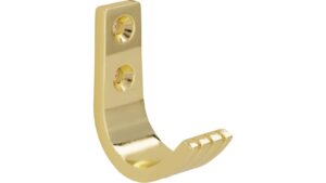 Haken Burgwedel Druckguss glänzend vermessingt - 52 mm lang  vor weißem Hintergrund