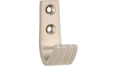 Haken Burgwedel Druckguss matt vernickelt - 52 mm lang vor weißem Hintergrund