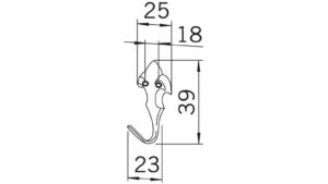 Haken Detmold Druckguss glänzend vermessingt - 40 mm lang  vor weißem Hintergrund