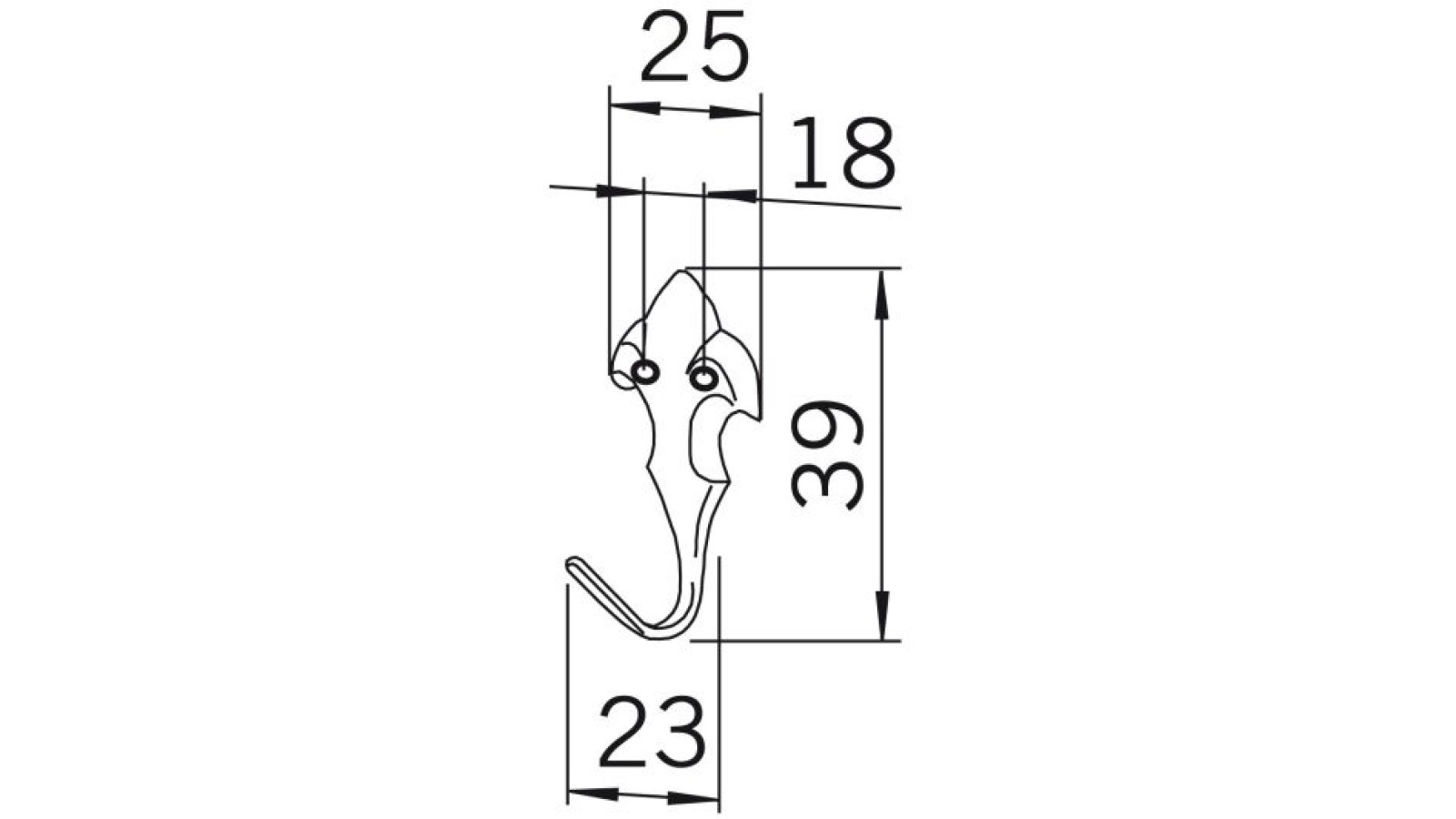 Haken Detmold Druckguss glänzend vermessingt - 40 mm lang  vor weißem Hintergrund