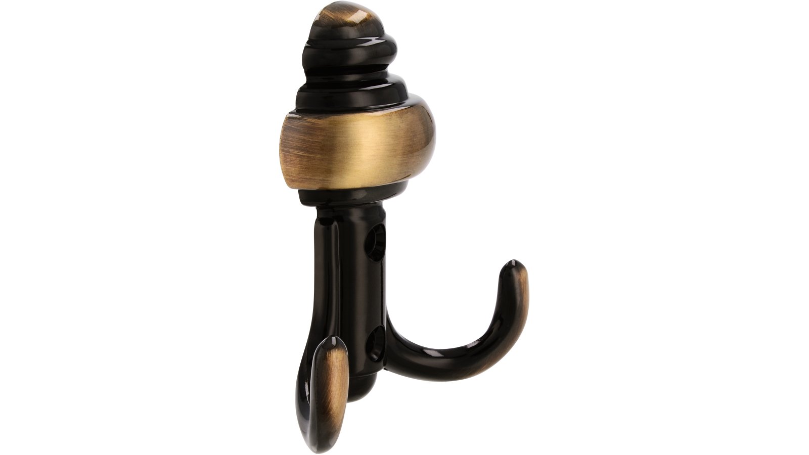 Kleiderhaken-Dorsten-brueniert-messing-Messing-Zinkdruckguss-laenge-86-85868-seitlich Haken Dorsten Druckguss altmessingfarbig brüniert getrommelt - 86 mm lang vor weißem Hintergrund