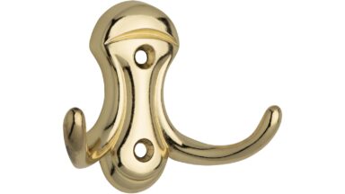 Haken Düren Druckguss glänzend vermessingt - 63 mm lang  vor weißem Hintergrund