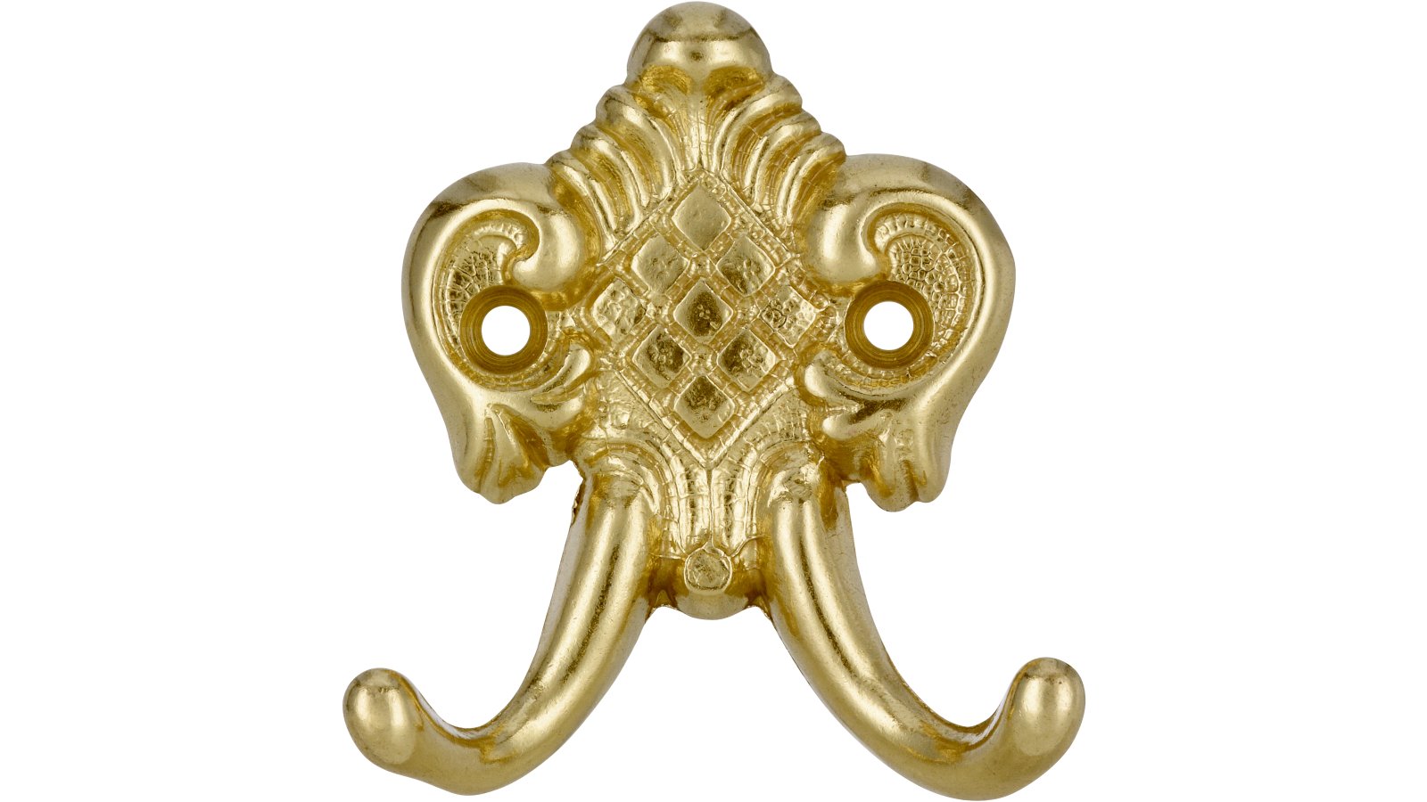 Kleiderhaken-Duisburg-messing-Messing-laenge-71-74380-front Haken Duisburg Messing poliert - 71 mm lang vor weißem Hintergrund