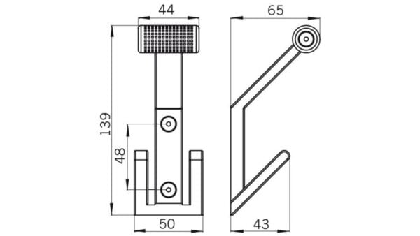 Haken Eichenau Kunststoff metallisiert weißaluminium - 139 mm lang  vor weißem Hintergrund