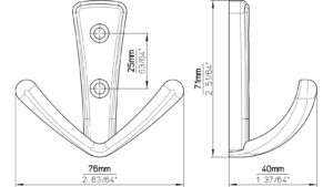 Haken Eislingen Druckguss glänzend vermessingt - 71 mm lang  vor weißem Hintergrund