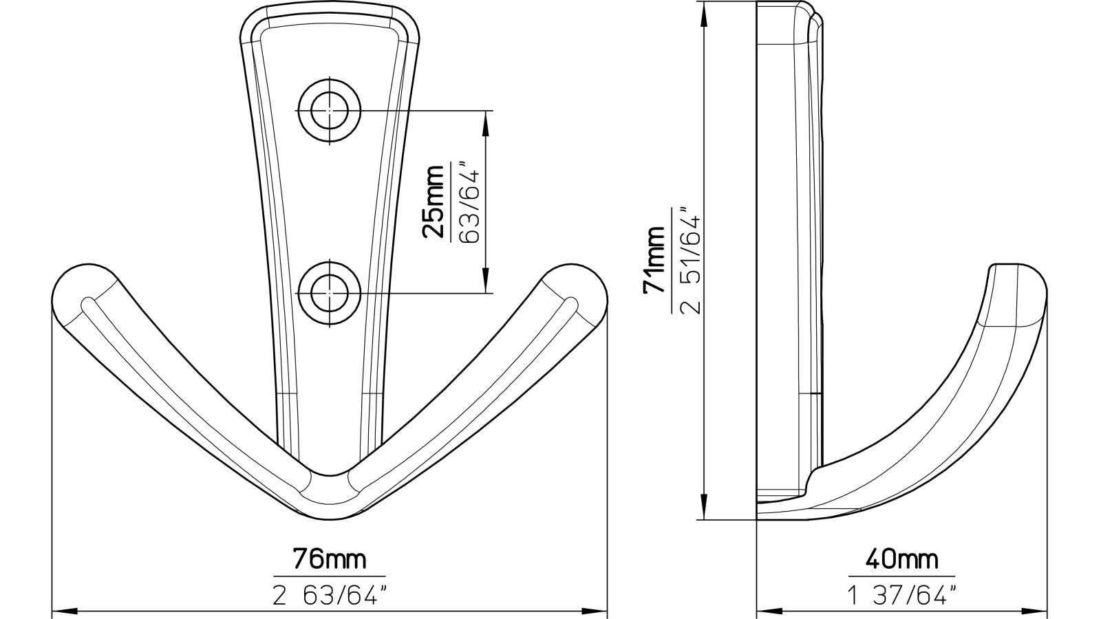 Haken Eislingen Druckguss glänzend vermessingt - 71 mm lang  vor weißem Hintergrund