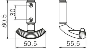 Haken Elmshorn Kunststoff Glaseffekt - blau, Kunststoff metallisiert - chrom glänzend - 80 mm lang  vor weißem Hintergrund
