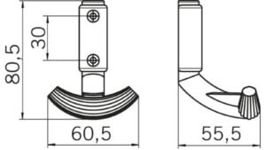 Haken Elmshorn Kunststoff glaseffekt glasklar metallisiert chrom glänzend - 80 mm lang  vor weißem Hintergrund