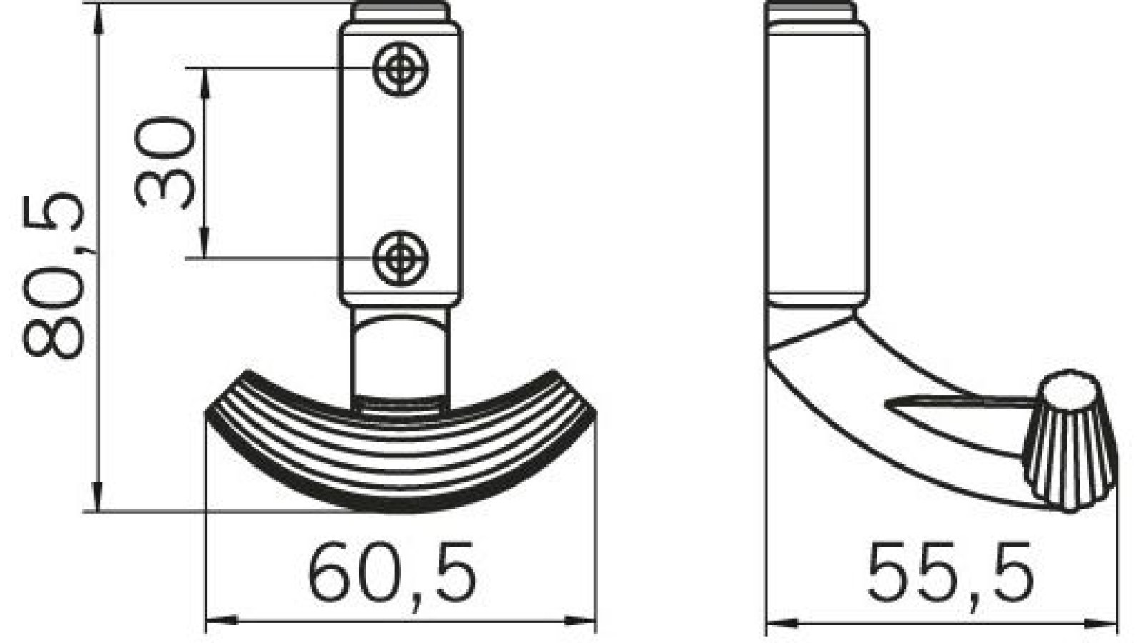 Haken Elmshorn Kunststoff glaseffekt glasklar metallisiert chrom glänzend - 80 mm lang  vor weißem Hintergrund