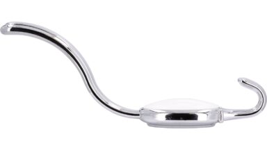 Haken Eutin Druckguss - Kunststoff chrom glänzend weiß - 158 mm lang  vor weißem Hintergrund