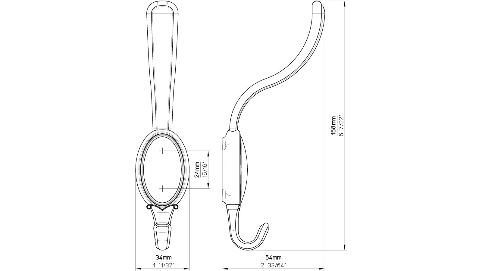 Haken Eutin Druckguss - Kunststoff chrom glänzend weiß - 158 mm lang  vor weißem Hintergrund