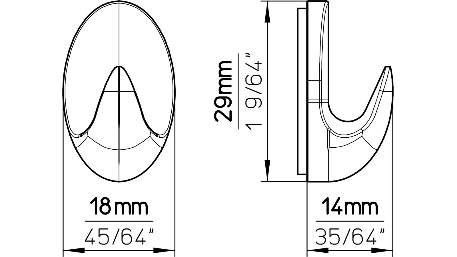Kleiderhaken-Feldkirchen-chrom-Kunststoff-laenge-29-782296-technische-zeichnung Haken Feldkirchen Kunststoff chrom matt 3 stück - 29 mm lang vor weißem Hintergrund