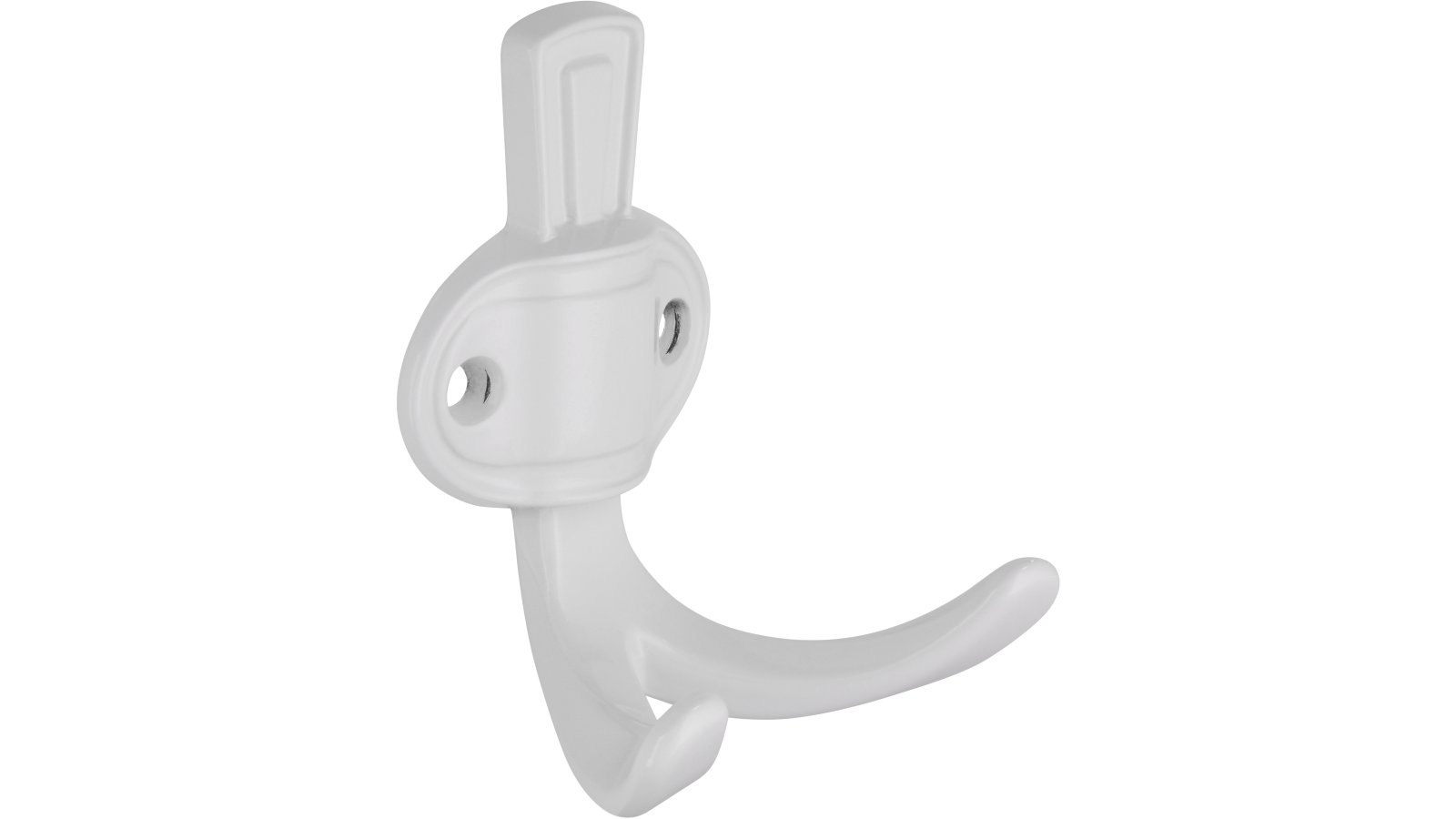 Haken Forchheim Druckguss reinweiß pulverbeschichtet - 76 mm lang  vor weißem Hintergrund