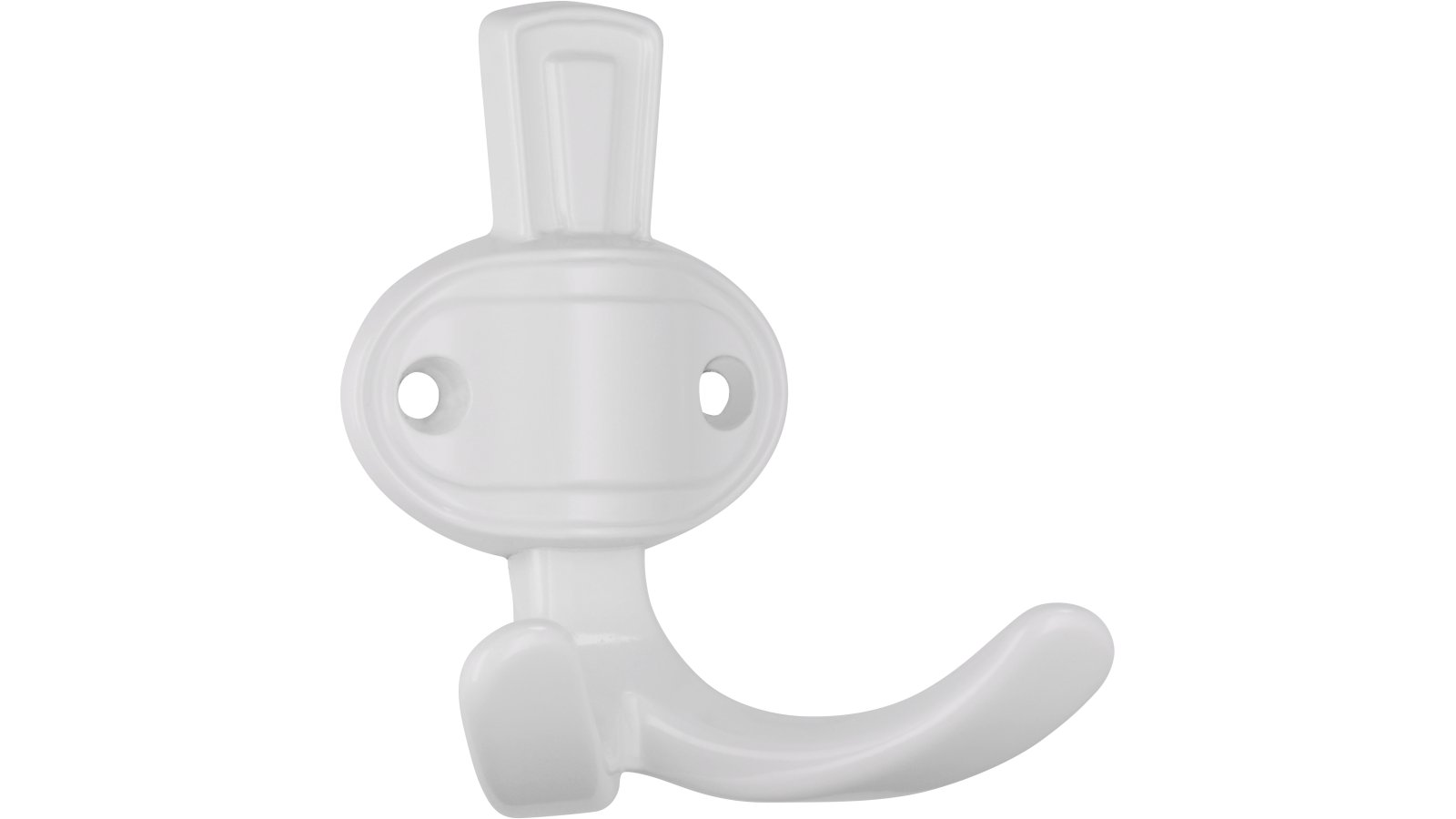 Haken Forchheim Druckguss reinweiß pulverbeschichtet - 76 mm lang  vor weißem Hintergrund