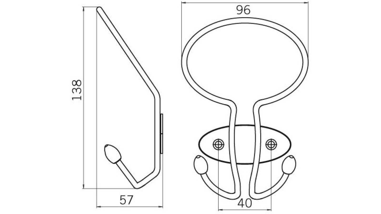Haken Frankenberg Stahl - Kunststoff chrom matt schwarz-braun - 138 mm lang  vor weißem Hintergrund