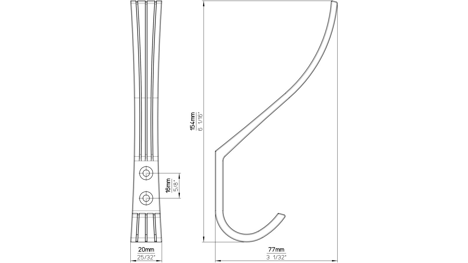 Haken Friesoythe Druckguss matt vernickelt - 154 mm lang  vor weißem Hintergrund