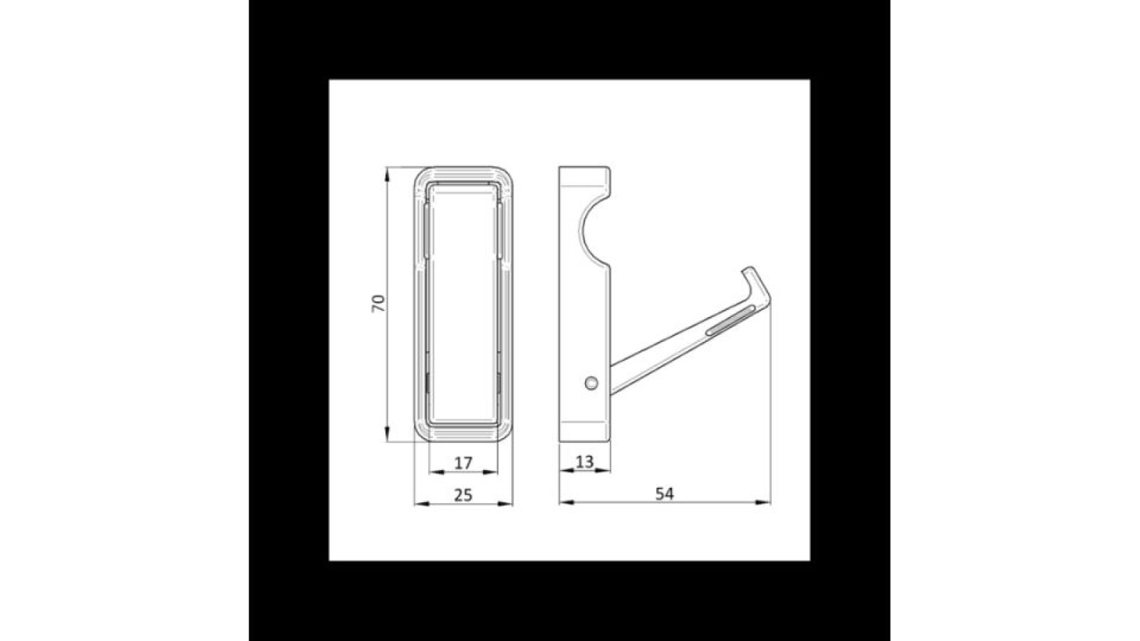 Haken Geisenfeld Kunststoff - vintageeffekt - 70 mm lang  vor weißem Hintergrund