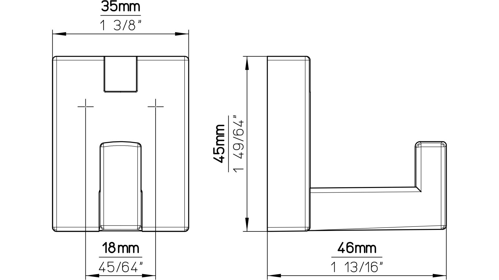 Haken Goslar Kunststoff metallisiert weißaluminium - 43 mm lang  vor weißem Hintergrund
