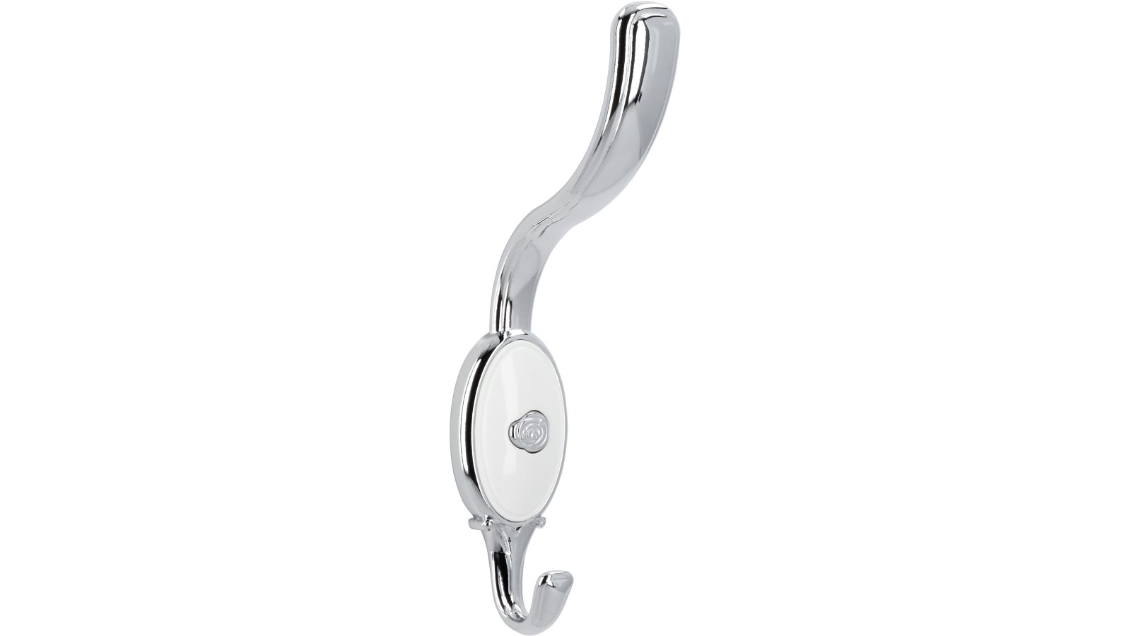 Kleiderhaken-Grossenhein-chrom-weiss-Kunststoff-Zinkdruckguss-laenge-159-688364 Haken Großenhein Druckguss - Kunststoff chrom glänzend weiß - 159 mm lang vor weißem Hintergrund