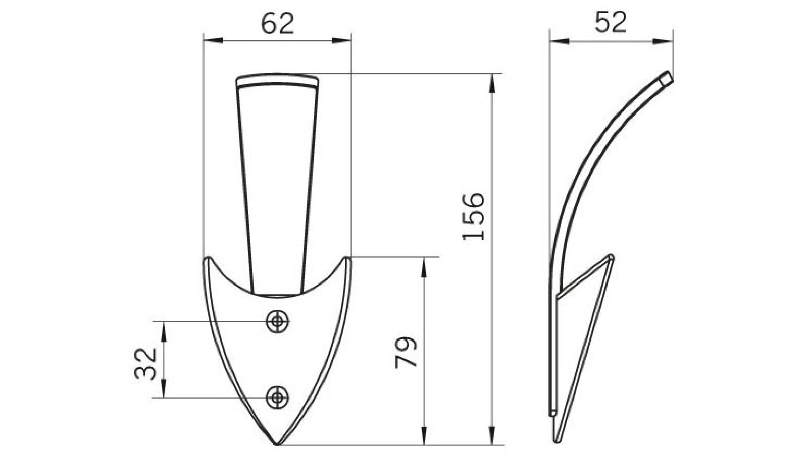 Haken Henningsdorf Druckguss glänzend vermessingt - 156 mm lang  vor weißem Hintergrund