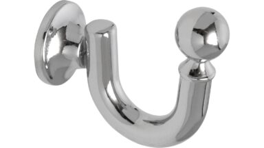 Haken Herten Druckguss chrom glänzend - 30 mm lang  vor weißem Hintergrund