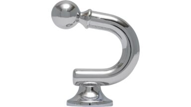 Haken Herten Druckguss chrom glänzend - 30 mm lang  vor weißem Hintergrund