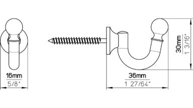 Haken Herten Druckguss chrom glänzend - 30 mm lang  vor weißem Hintergrund