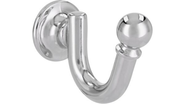 Haken Herten Druckguss chrom glänzend - 31 mm lang vor weißem Hintergrund