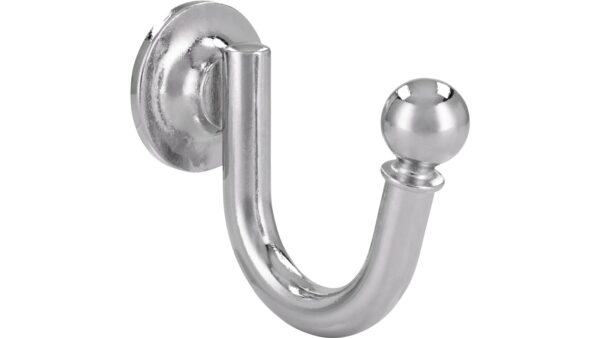 Haken Herten Druckguss chrom glänzend - 44 mm lang vor weißem Hintergrund