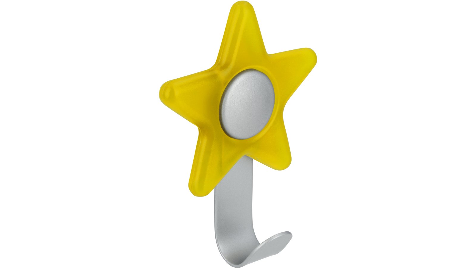 Haken Hünfeld Stahl - Kunststoff glaseffekt gelb alufarbig pulverbeschichtet alufarbig - 97 mm lang  vor weißem Hintergrund