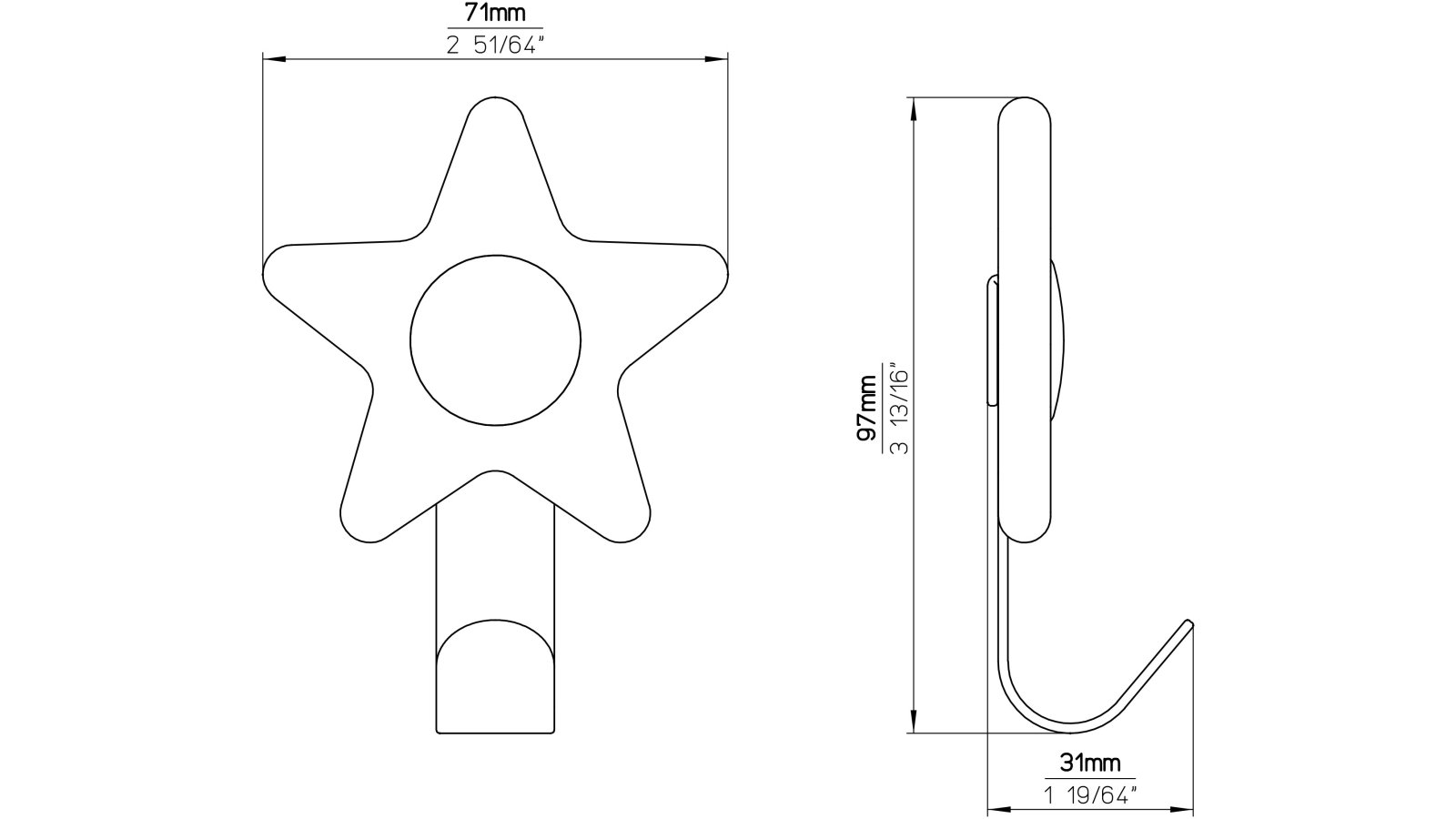 Haken Hünfeld Stahl - Kunststoff glaseffekt gelb alufarbig pulverbeschichtet alufarbig - 97 mm lang  vor weißem Hintergrund