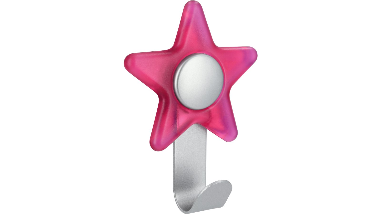 Haken Hünfeld Stahl - Kunststoff glaseffekt pink alufarbig pulverbeschichtet alufarbig - 97 mm lang  vor weißem Hintergrund