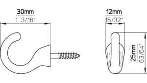 Haken Kalkar Kunststoff braun 3 stück - 30 mm lang  vor weißem Hintergrund