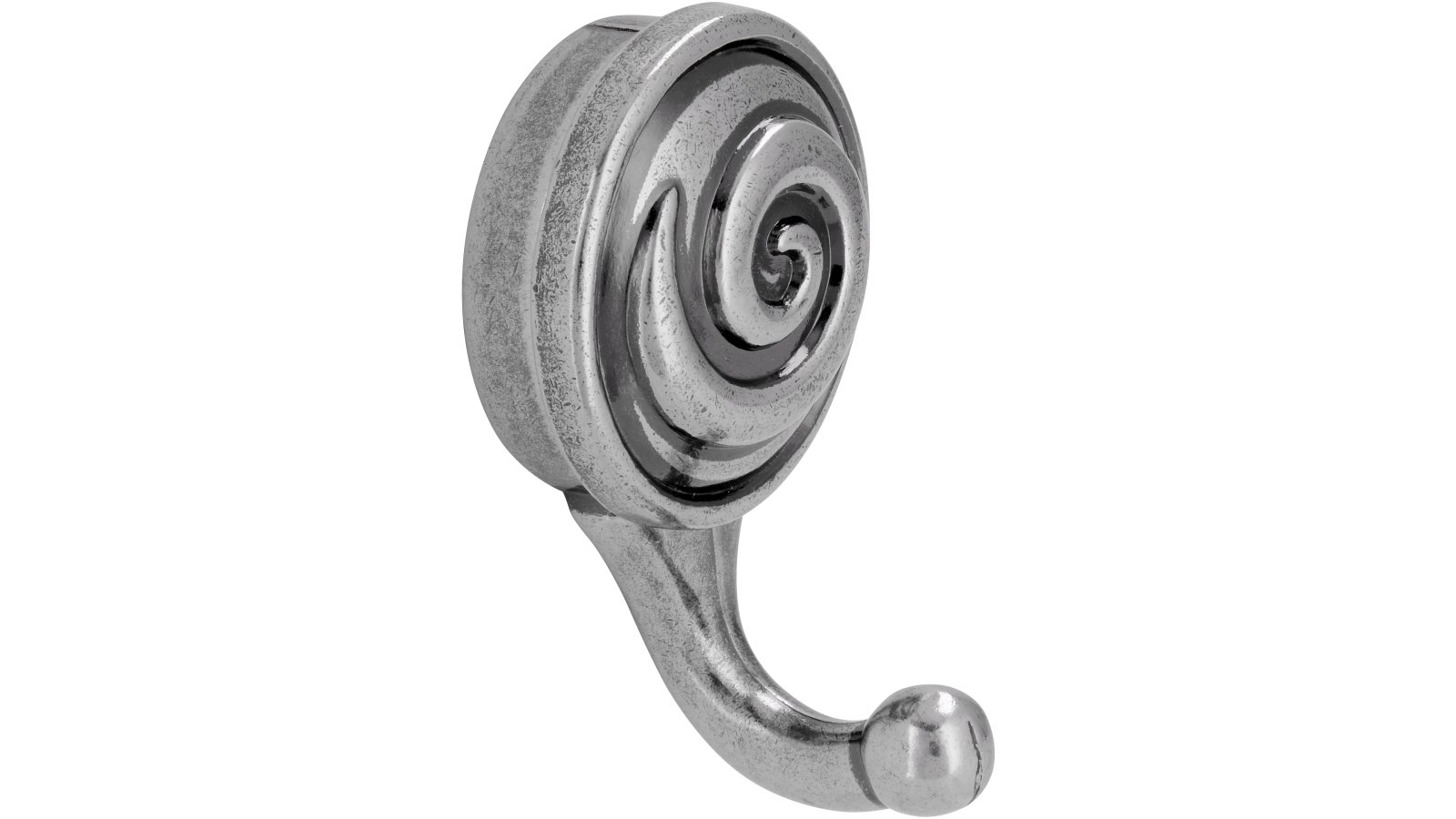 Haken Kavelaer Druckguss altsilberfarbig - 64 mm lang  vor weißem Hintergrund