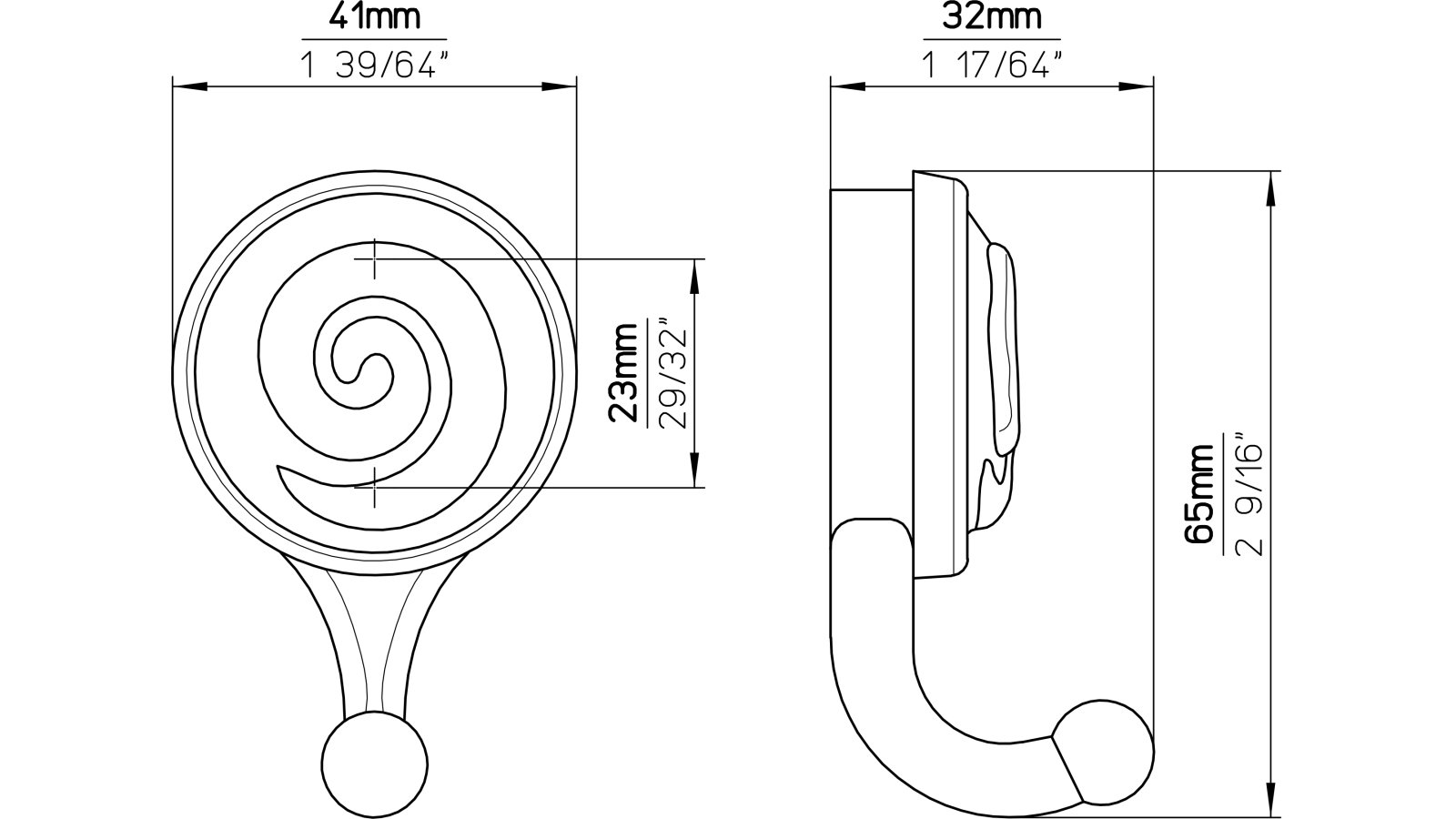 Haken Kavelaer Druckguss altsilberfarbig - 64 mm lang  vor weißem Hintergrund