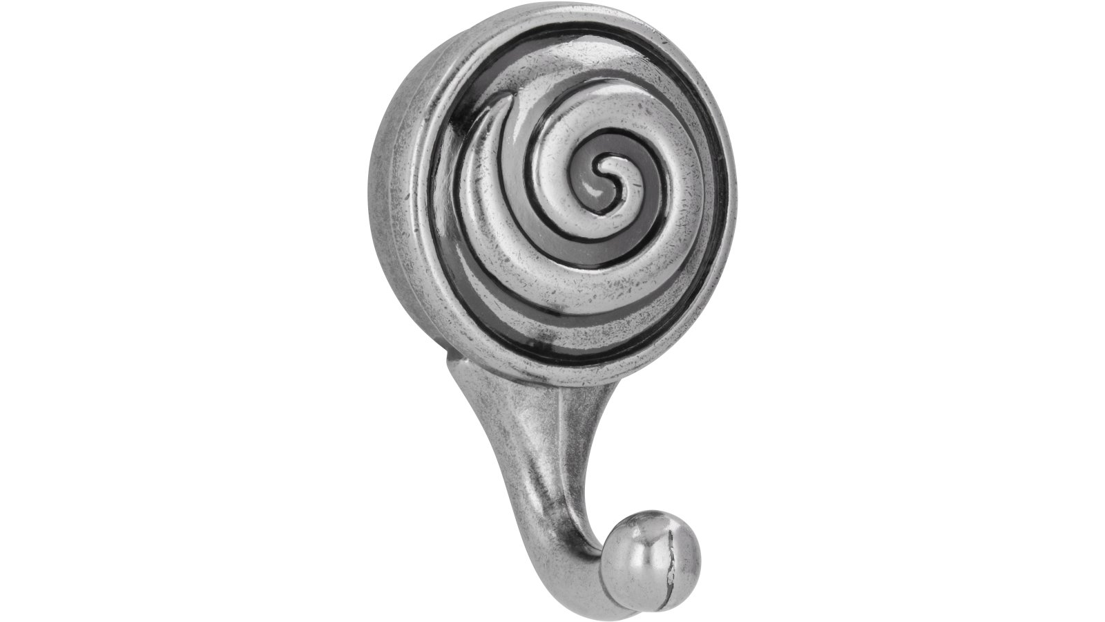 Haken Kavelaer Druckguss altsilberfarbig - 64 mm lang  vor weißem Hintergrund